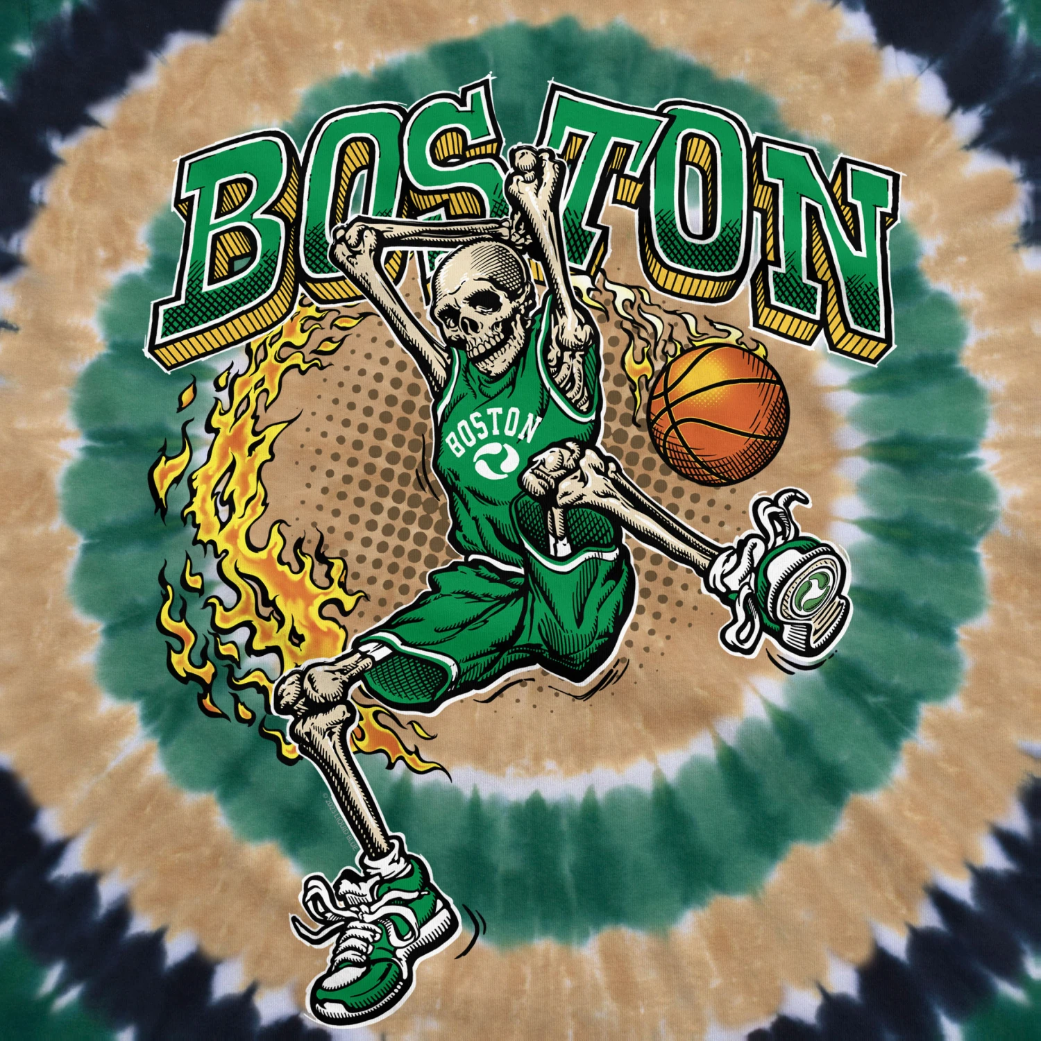 Boston Dunker Basketball Skeleton Tie-Dye T-Shirt 3 Boston Dunker Basketball Skeleton Tie-Dye T-Shirt - Image 3