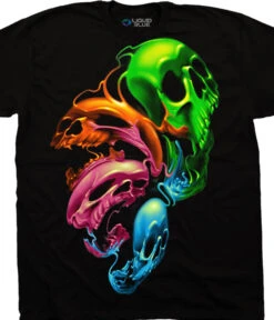 Liquid Neon Skulls Black T-Shirt