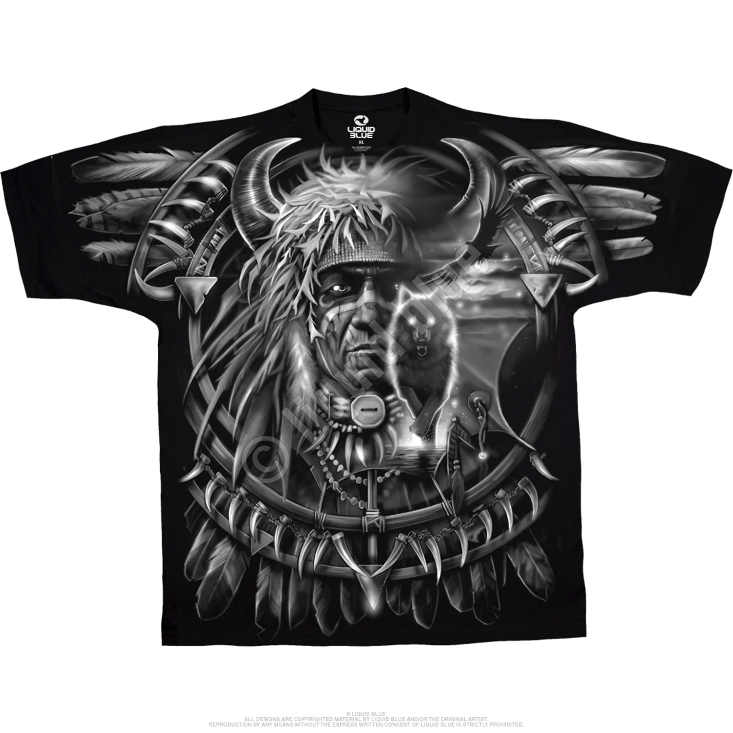 Wolf Dreamcatcher Black T-Shirt 2 Wolf Dreamcatcher Black T-Shirt - Image 2
