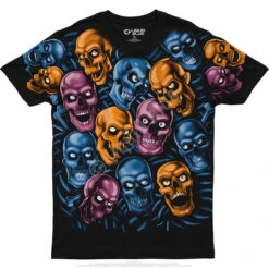 Skull Pile Blue Pink Orange Black Athletic T-Shirt -BOWIE Shop 31757f 67538.1623955113