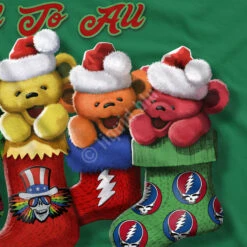 Xmas Stocking Bears Green T-Shirt -BOWIE Shop 61372f artwork2 12365.1605913639