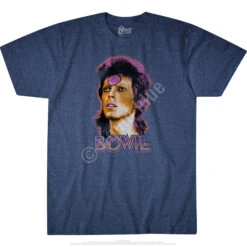 DAVID BOWIE Ziggy Medallion Dark Blue Heather Poly-Cotton T-Shirt -BOWIE Shop 61814f 35983.1500405830