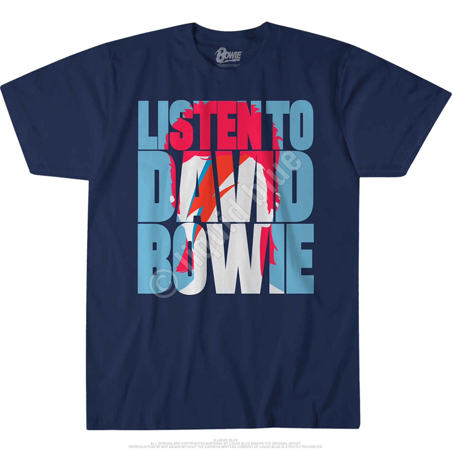 DAVID BOWIE Listen To Bowie Navy Athletic T-Shirt 3 DAVID BOWIE Listen To Bowie Navy Athletic T-Shirt - Image 3