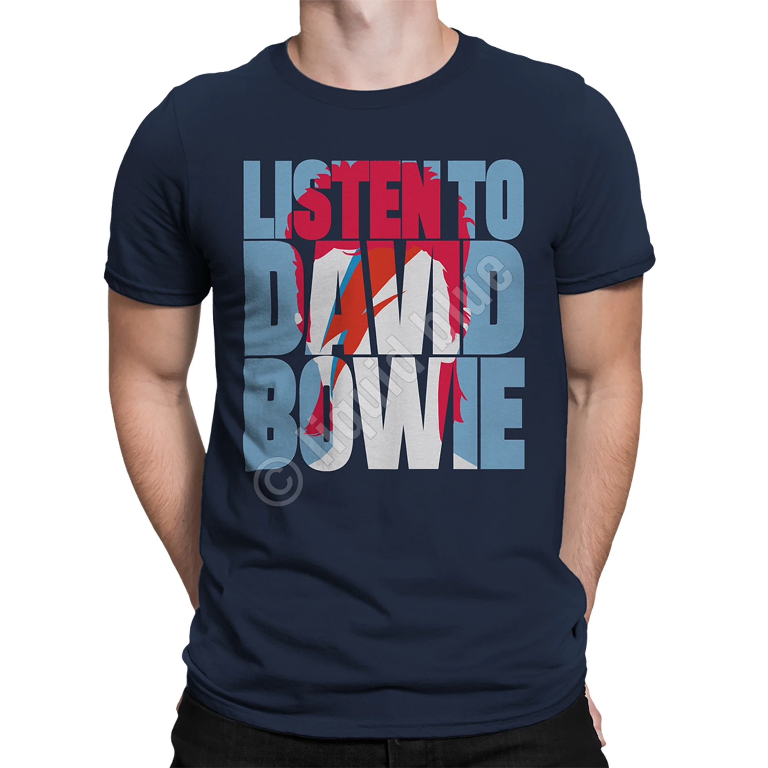 DAVID BOWIE Listen To Bowie Navy Athletic T-Shirt 2 DAVID BOWIE Listen To Bowie Navy Athletic T-Shirt - Image 2