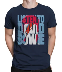 DAVID BOWIE Listen To Bowie Navy Athletic T-Shirt