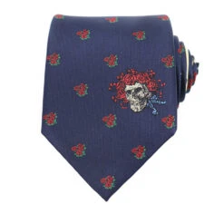 Navy Bertha Skull & Roses Tie -BOWIE Shop RETGDNBSRT 4 72966.1639419280