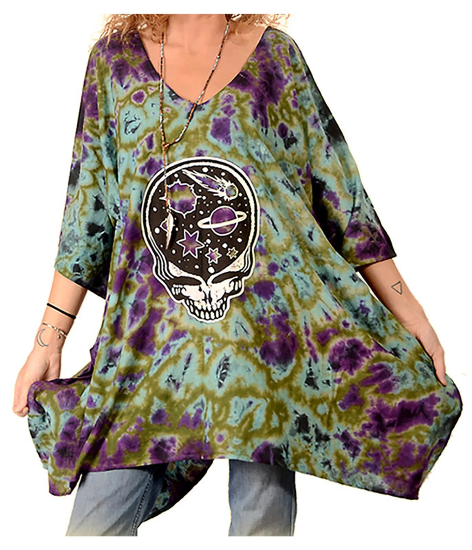 Grateful Dead Space Your Face Tie-Dye Poncho 1 Grateful Dead Space Your Face Tie-Dye Poncho