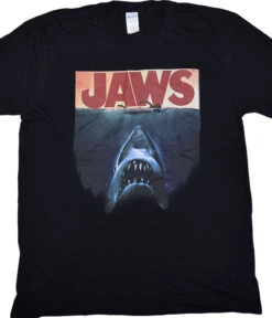 Jaws Poster Again Black T-Shirt