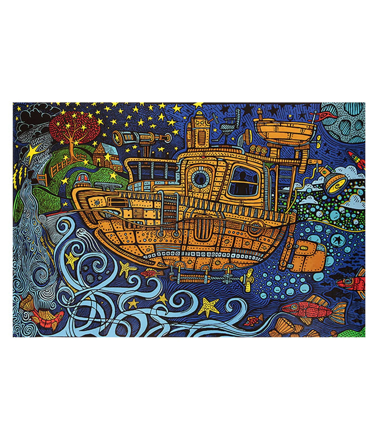 Steampunk Tugboat 3D Tapestry 1 Steampunk Tugboat 3D Tapestry