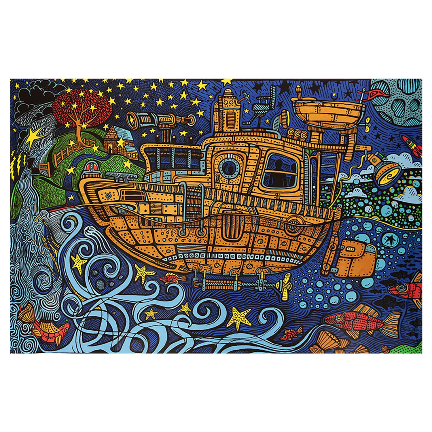 Steampunk Tugboat 3D Tapestry 2 Steampunk Tugboat 3D Tapestry - Image 2